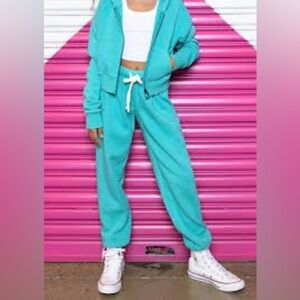 Katie J NYC Tween Dylan Cropped Zip Hoodie Jogger Set Neon Pastel Turquoise S